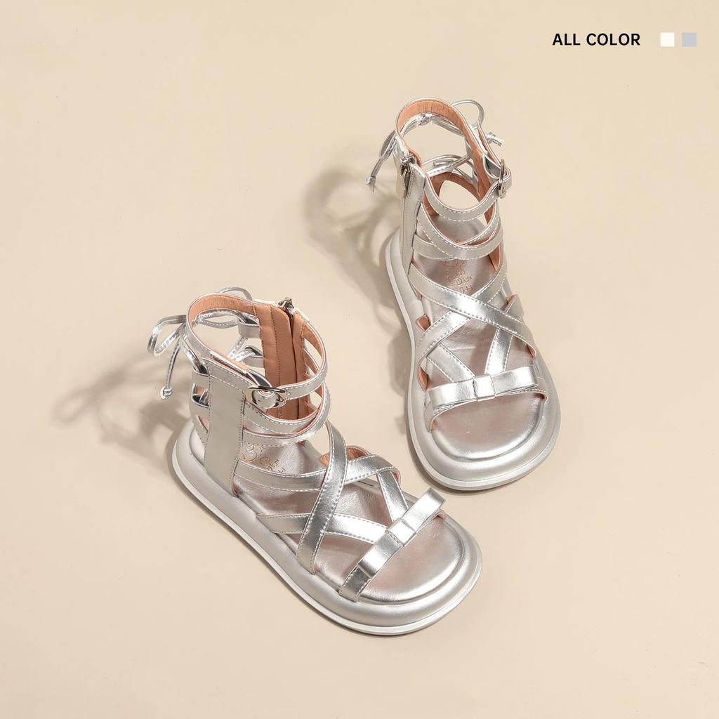 Roman sandals girls summer 2025 new children's shoes girls princess summer explosion big children high top silver