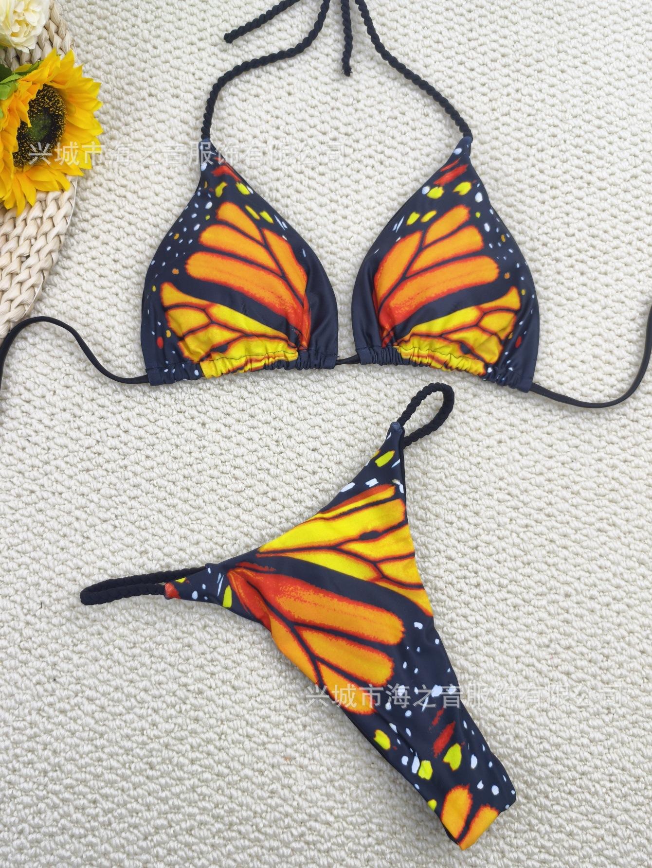 

New swimsuit braided bikini butterfly split swimsuit sexy thong original bikini L жовтий