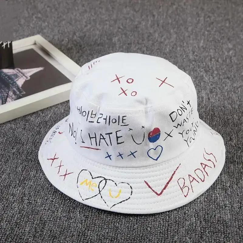 Fashion Black Unisex Harajuku Bucket Hat Fishing Outdoor Hip Hop Cap Men's Summer for Fisherman Hat Wome Hats
