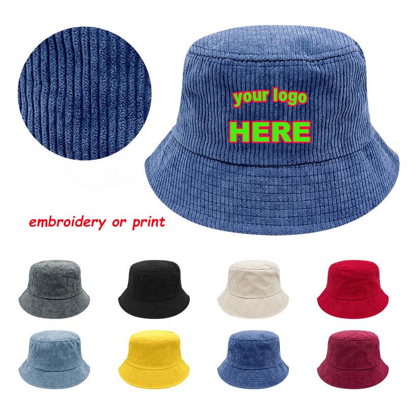 Solid Color Corduroy Bucket Hat Autumn Winter Customized Your Text Panama Hats Personalized Design Embroidery Sun Fisherman Cap