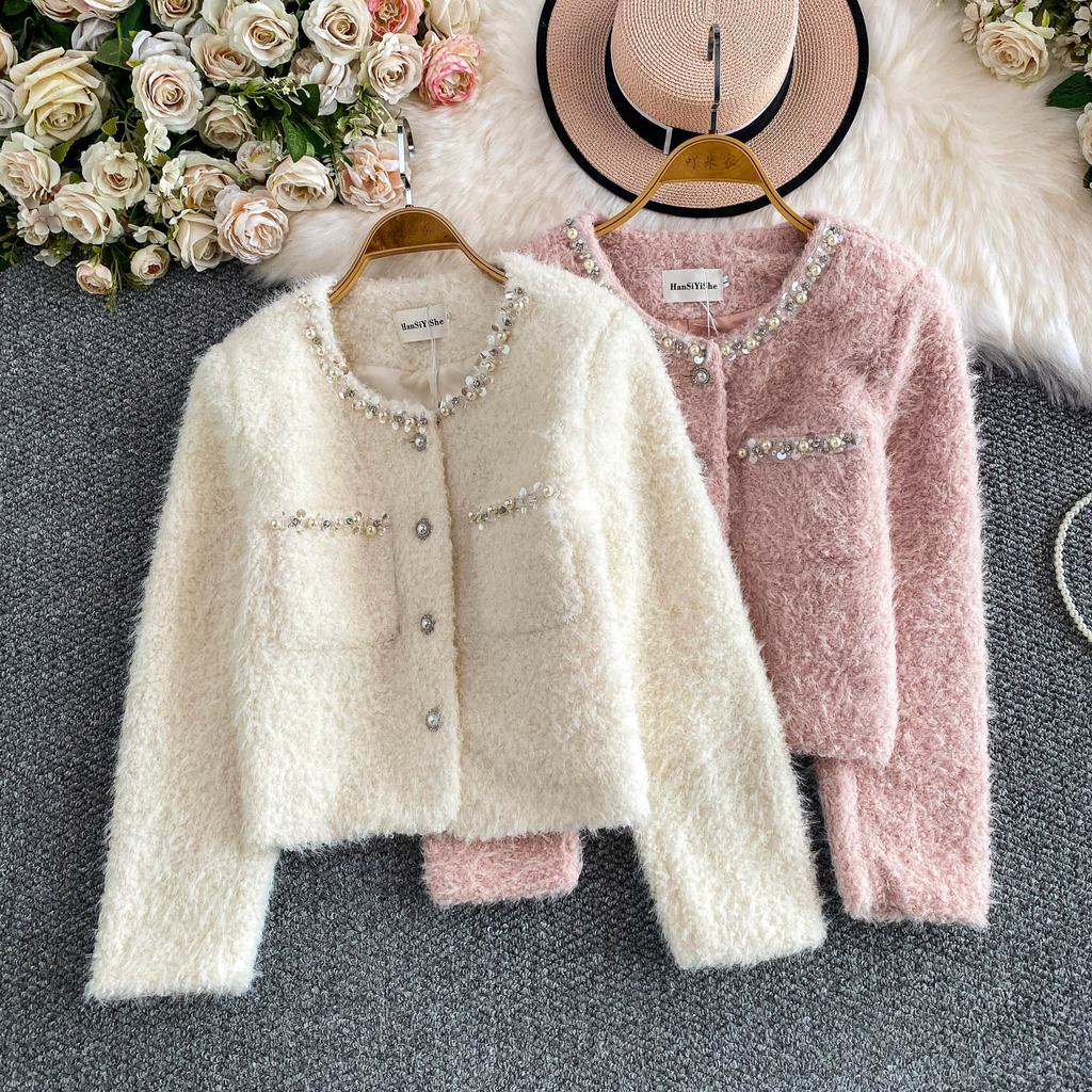 Autumn Winter Women Luxury Mink Faux Fur Full Sleeve Single Breasted Short Jacket Coat Christmas Outerwear With Pocket