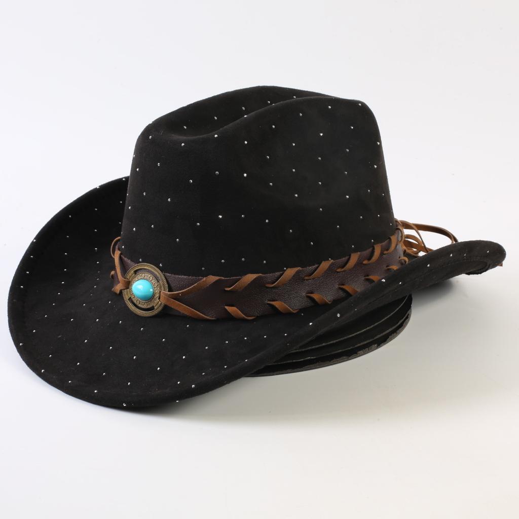 Popular European and American Gypsy Rhinestone Denim Hats, Men's and Women's Fashion Top Hats, Suede Denim Hats
