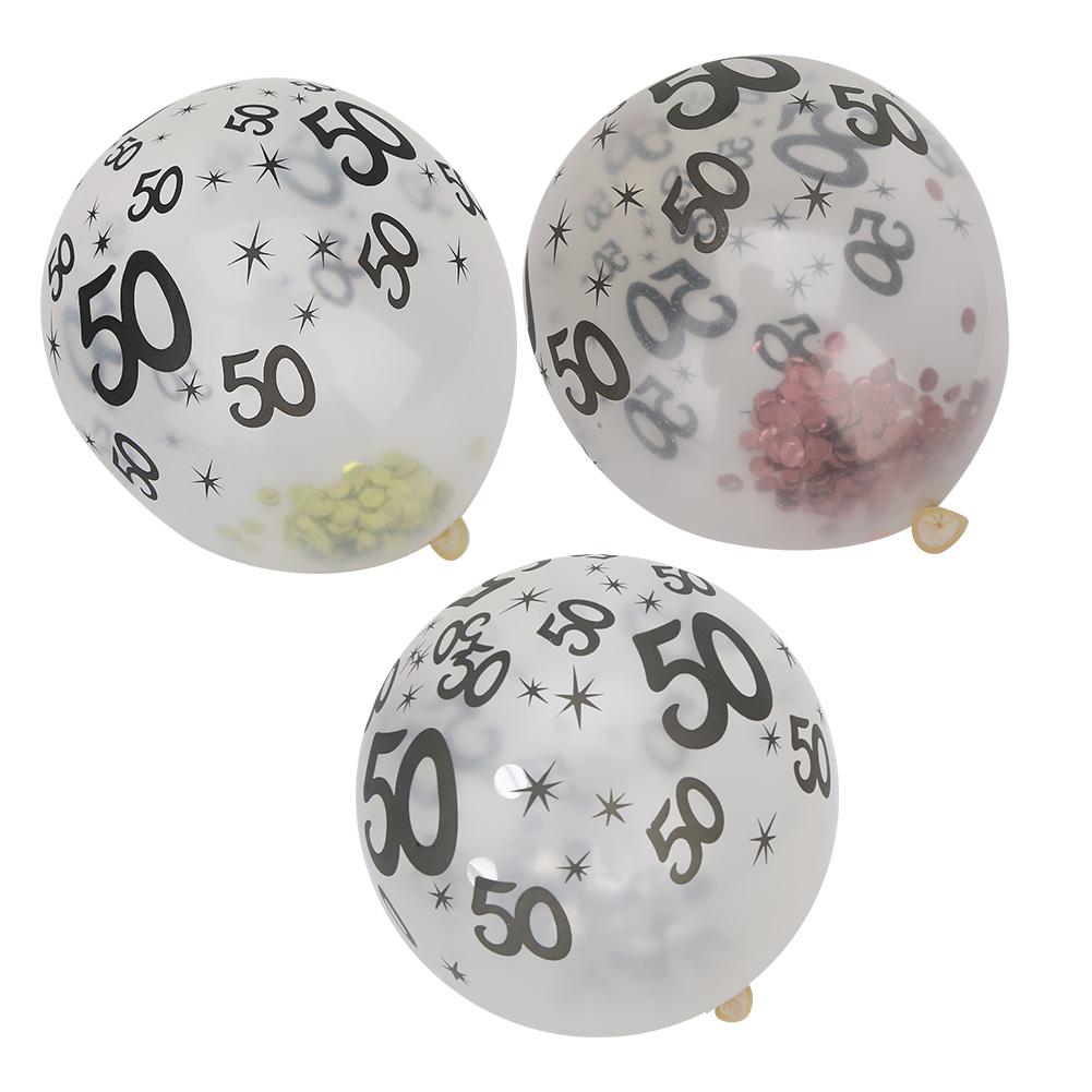 10Pcs Latex Transparent Balloon with Nnumber 50 Pattern for Birthday Party Wedding Anniversary Decor