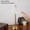 Romantic Bedside Flower Table Lamp Touch Control Cream Style Pastoral Country Light USB Rechargeable Metal Base Stepless Dimming