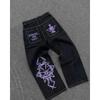 Y2K Hip Hop Wide Leg Jeans Men Women - Loose Fit Black Denim Pants With Cartoon Print Mid-Rise Straight Cut