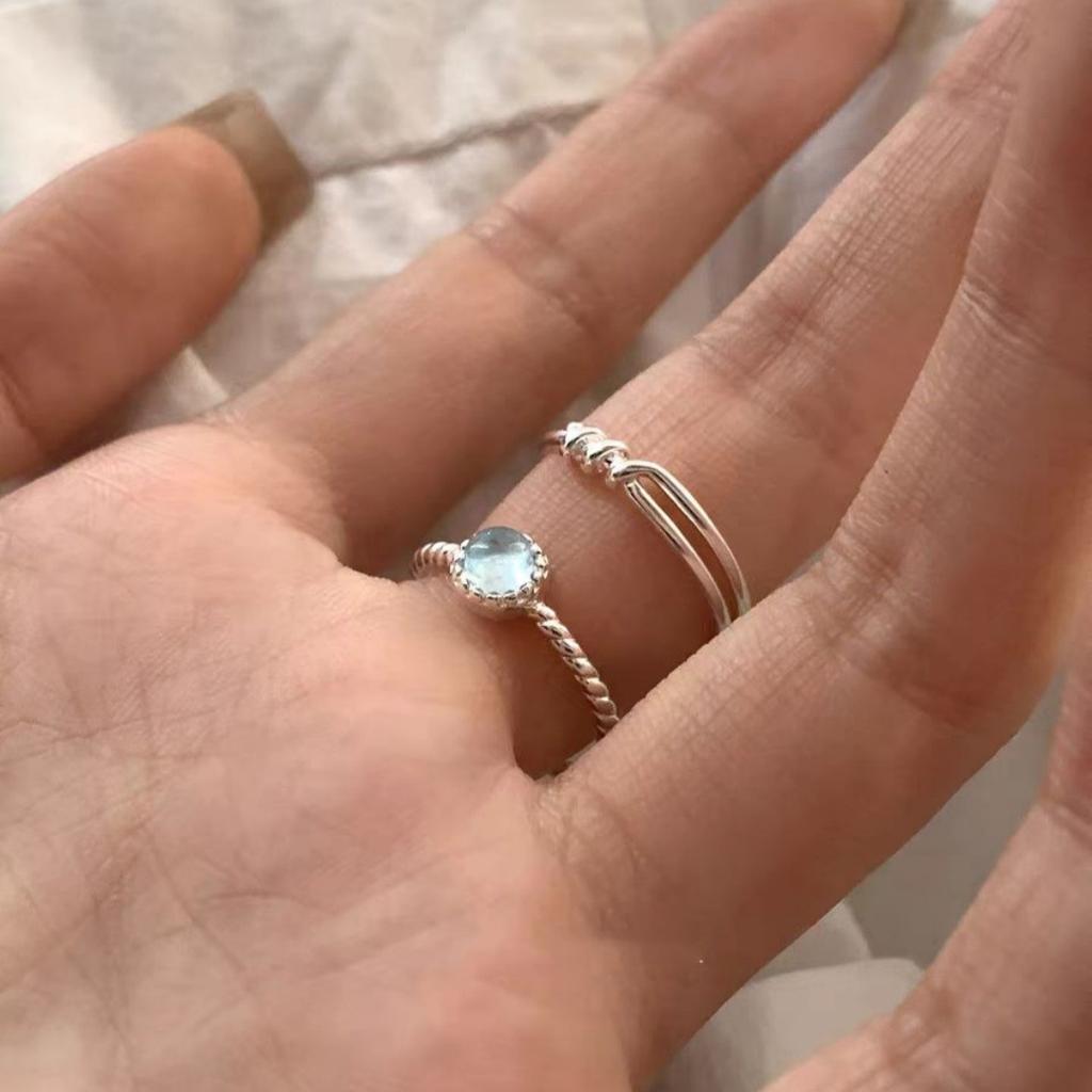 Literary Haibao Blue Ring Personality Versatile Open Ring