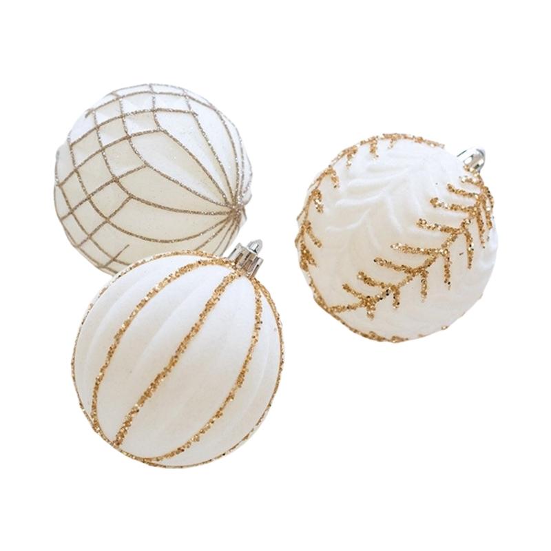 3Pcs Elegant Christmas Tree Baubles with Glitters and Pearls Festival Hanging Ornament Daily Use Home Accessory