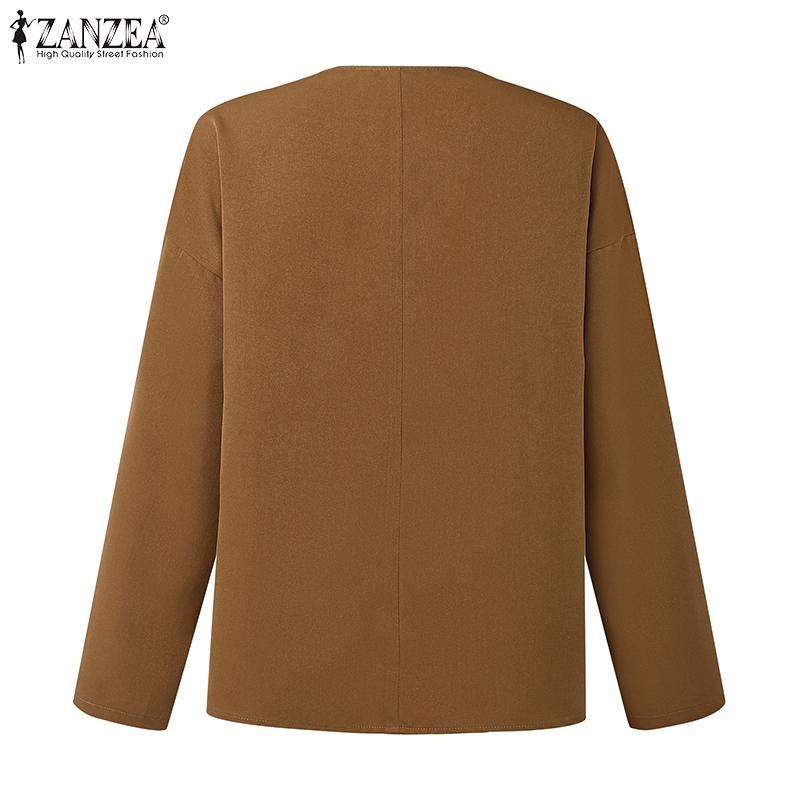 ZANZEA Women Casual Round Neck Solid Color 3/4 Sleeve Loose Blouse