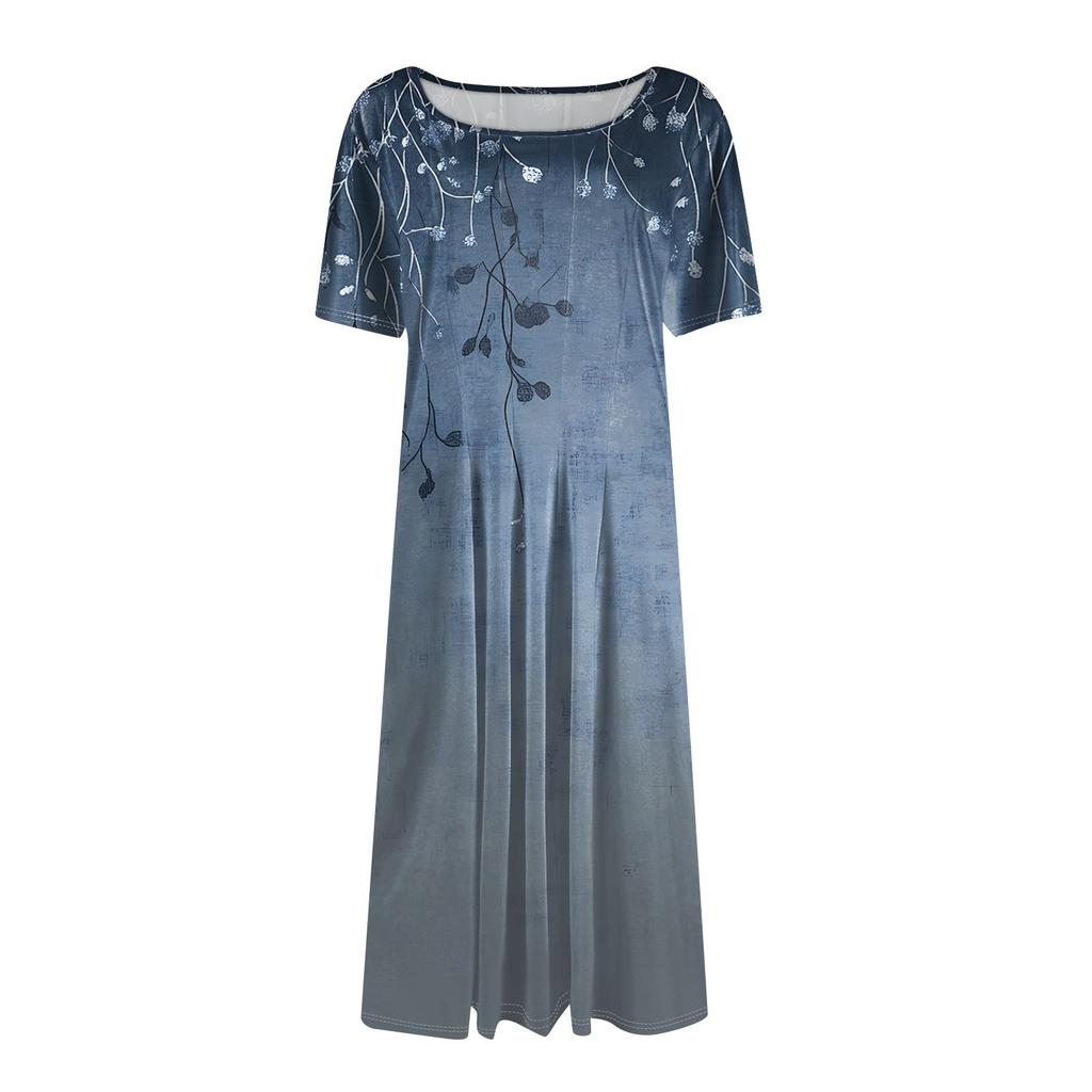 Women's Loose Casual And Fashionable Round Neck Short Sleeved Printed Mid Length Dress