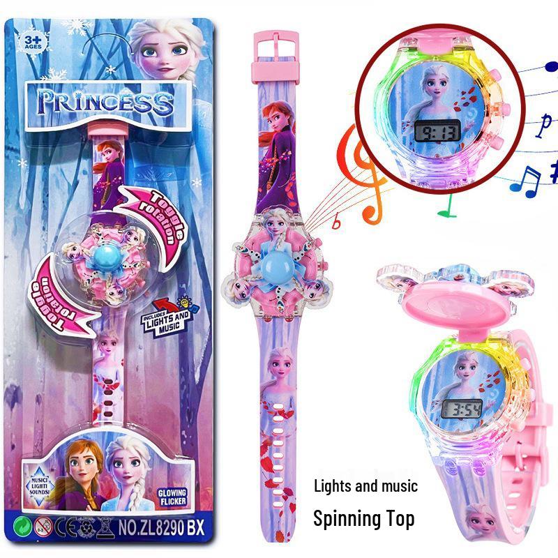 Deluxe Children's Cartoon Music Watch with Colorful Luminous Rotating Gyro - Electronic Toy Gift