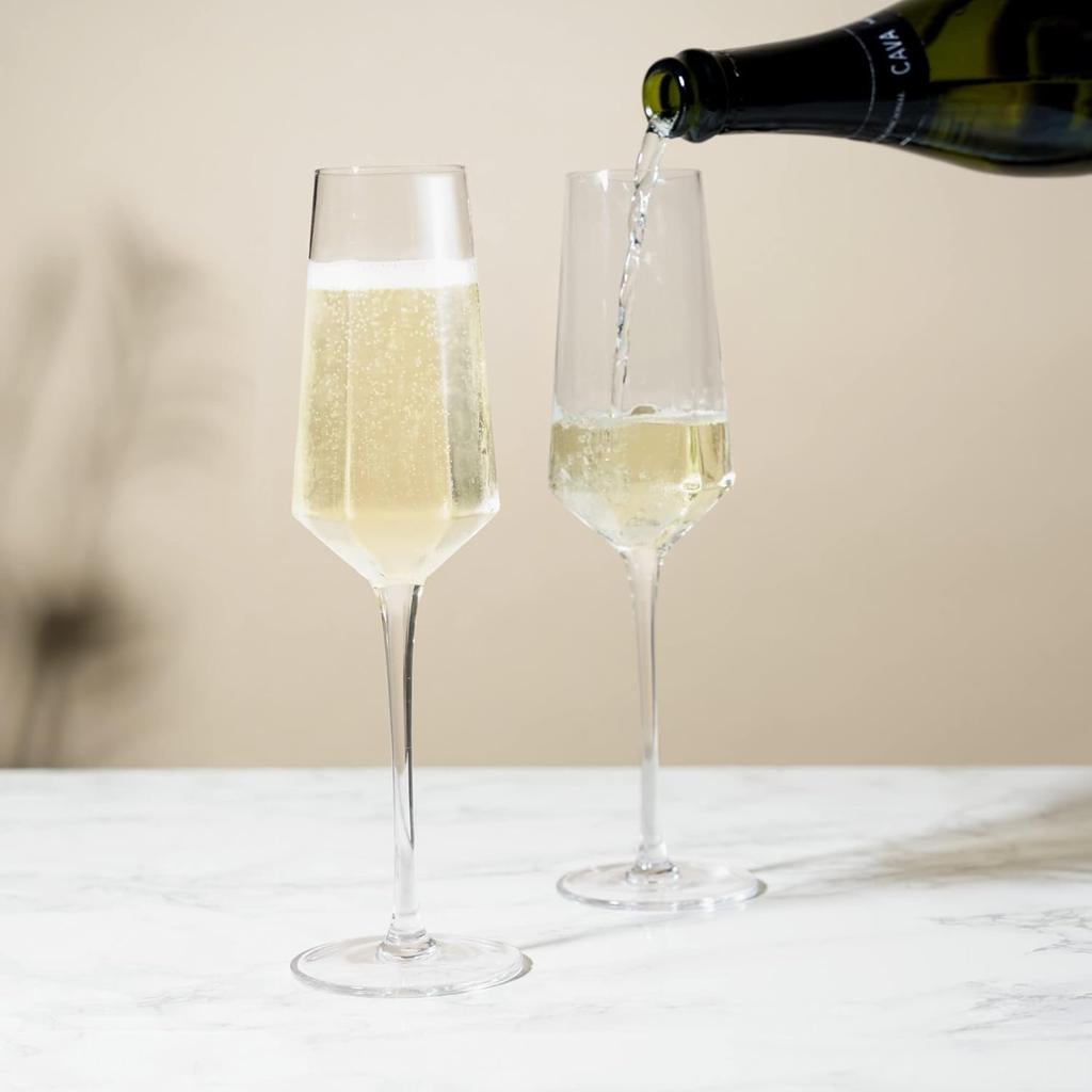 Seneca Champagne Flutes - Crystal Stemware for Wine & Cocktails, 9oz Set of 2, Clear, Dishwasher Safe