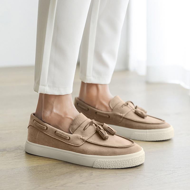 Brand Khaki Suede Men's Loafers Tassel Fashion Leather Casual Shoes For Man Autumn Lightweight Flats Slip-on Shoes Man Moccasins
