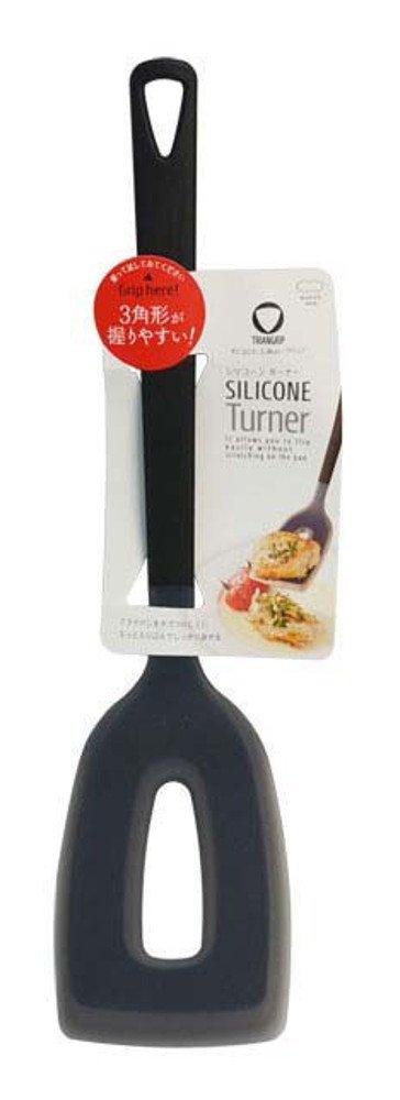 Marna Triangrip Silicone Turner (Black) with Spatula (Thin Tip for Easy Turning), Kitchen Tool, Scratch-Resistant, K537BK