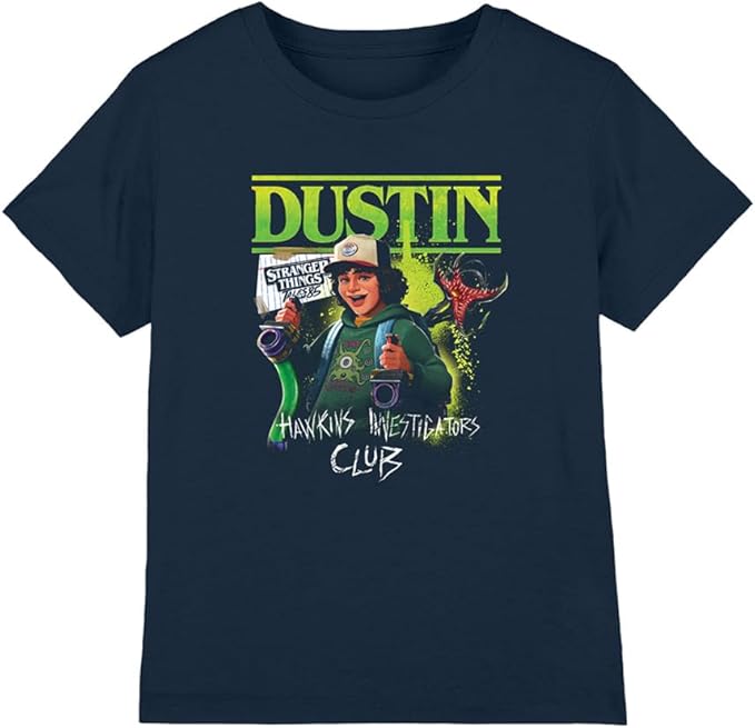 Stranger Things Tales from 85 Dustin Kinder T-Shirt, Navy 100