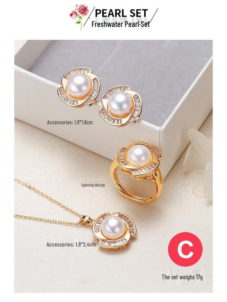 Pearl Necklace and Earrings Set with Freshwater Semi-round Pearls