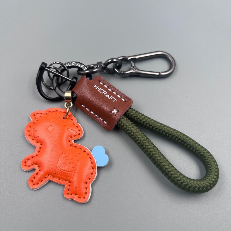 Cute Pu Leather Sheep Keychain With Braided Wrist Strap Metal Clasp For Backpack Decor Key Storage
