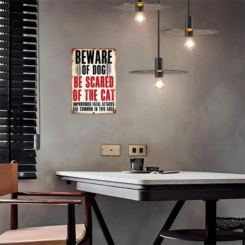 Vintage Beware Of Dog And Cat Metal Sign Rustic Iron Wall Decor Distressed Finish For Home Bar 8x12 Inch