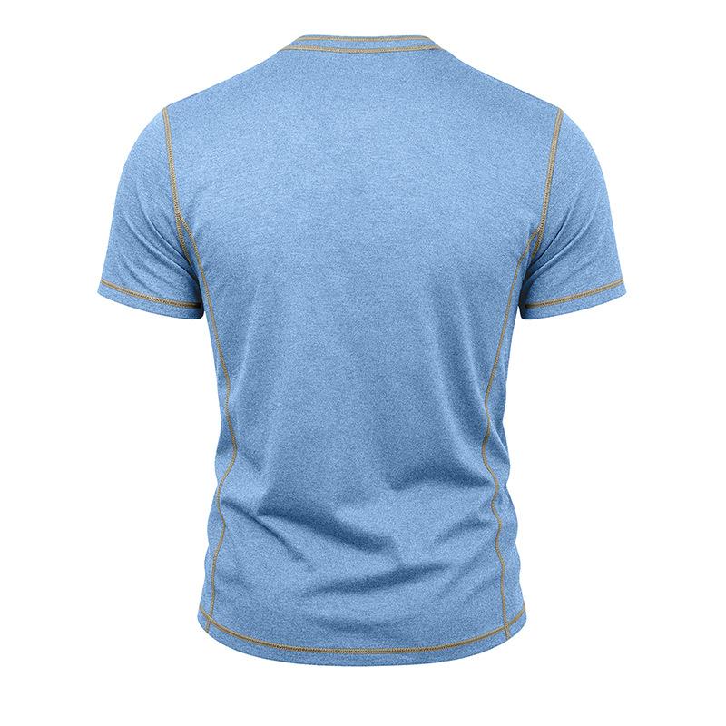 Men's Summer Short Sleeve T-Shirt Round Neck Patchwork Retro American Style Casual Tops