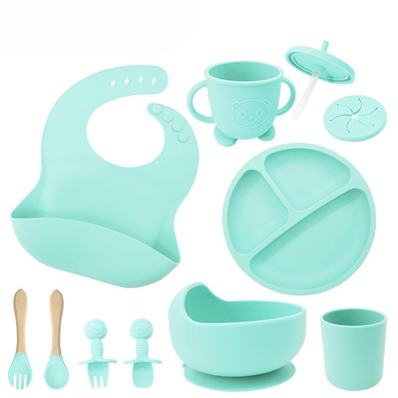 Children's silicone feeding tableware set, with suction cups on the bottom, 10 pieces