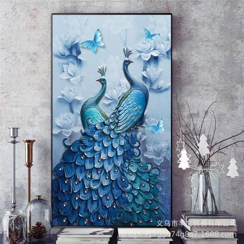 New Blue Peacock Full Of Diamonds, Living Room Simple Modern Bedroom 5D Decorative Painting, Diamond Cross Stitch