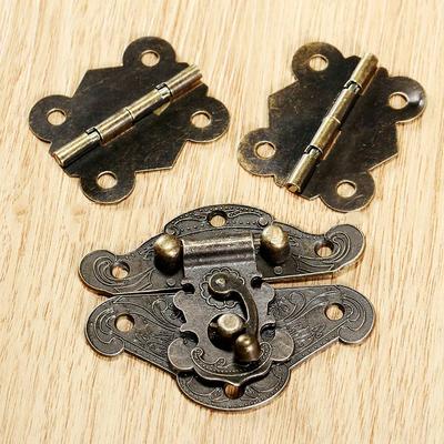 Antique Butterfly Hinges & Latch Hasp Kit Jewelry Box Cabinets Furniture Decor 90°Hinges Screws For Vintage Wooden Boxes