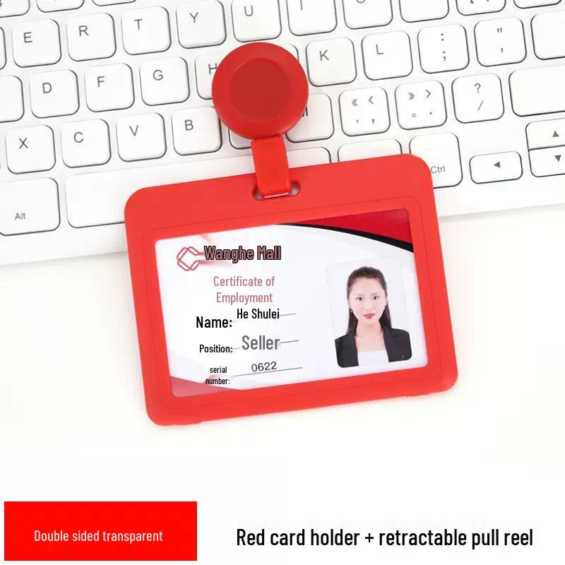 Double-sided Transparent ID Badge Holder with Retractable Buckle and Lanyard