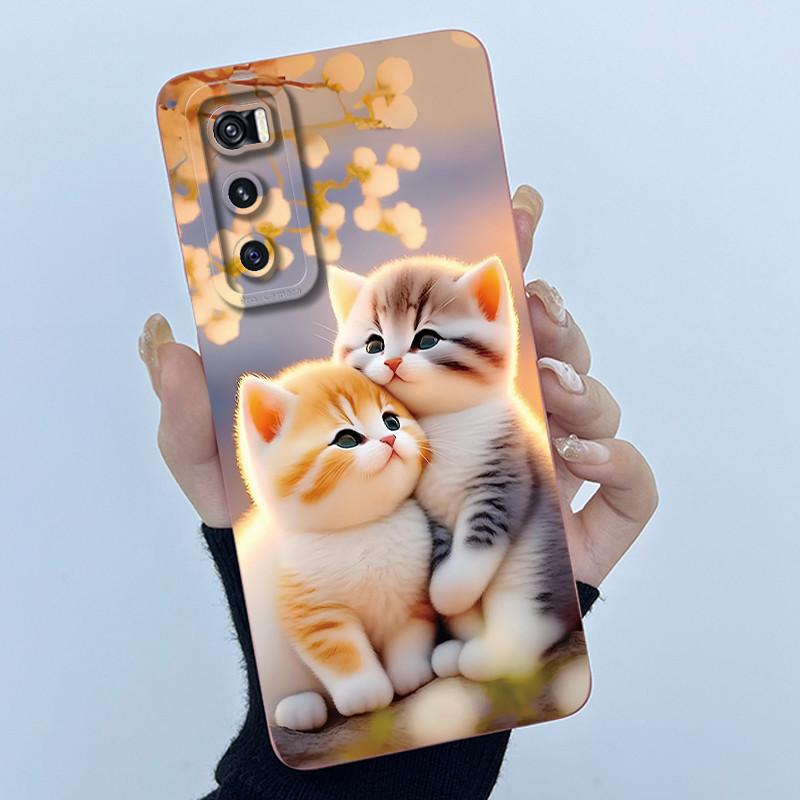 For Vivo V20 SE Case V2022 V2023 Lovely Cartoon Cat Liquid Silicone Soft TPU Shockproof Bumper For Vivo V20SE Phone Cover Funda