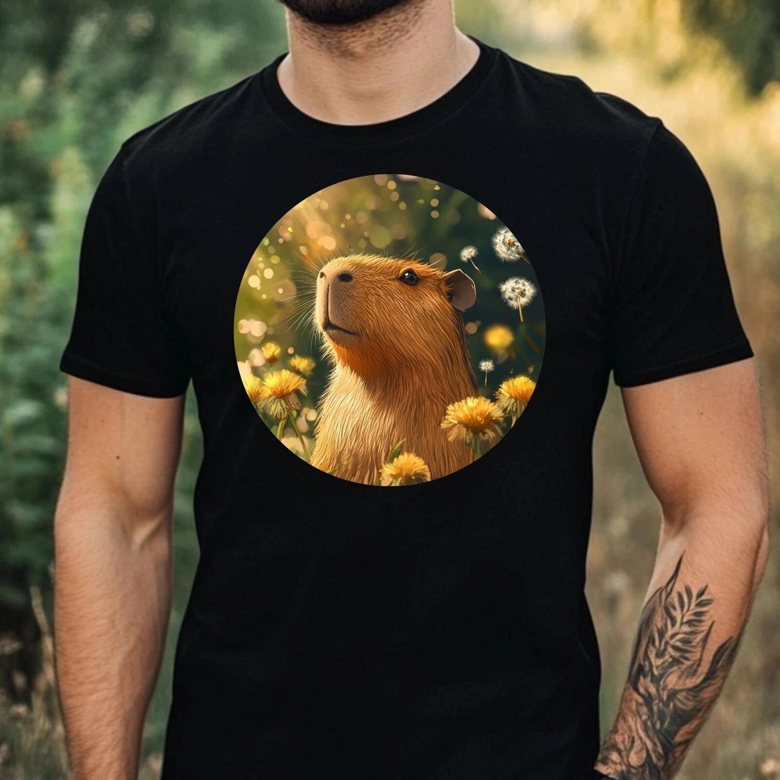 T-Shirt Herren Capybara mit Löwenzahn Motiv Baumwolle Größe XS bis 5XL S