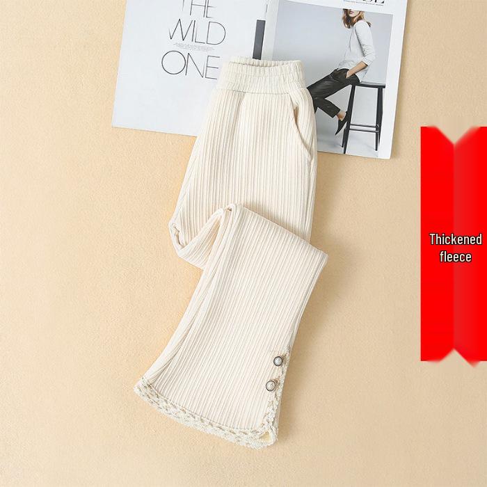 

Вельветовые брюки-клеш с кружевом для девочек на осень/зиму 2025 - Толстые и теплые повседневные брюки для детей 110cm