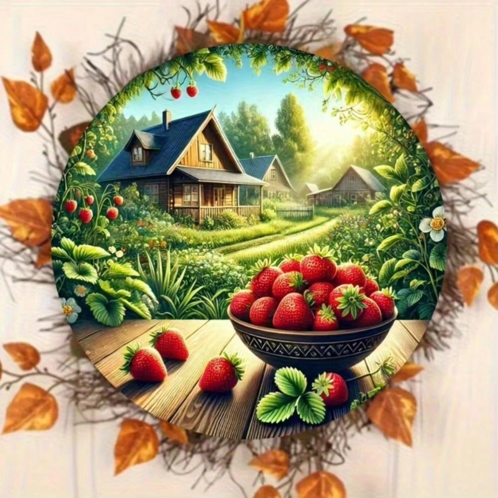 

1PC Strawberry Farm Landscape Tin Sign Retro Metal Poster Wall Art Decor for Living Room Office Cafe 20x20 білий