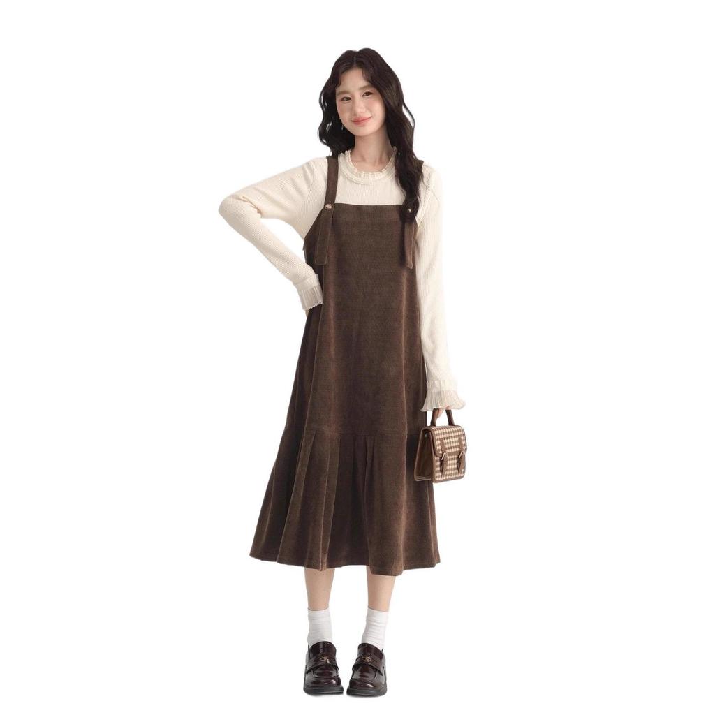 Women's French Corduroy Fishtail Overall Dress - Autumn/Winter Belly Slimming Suspender
