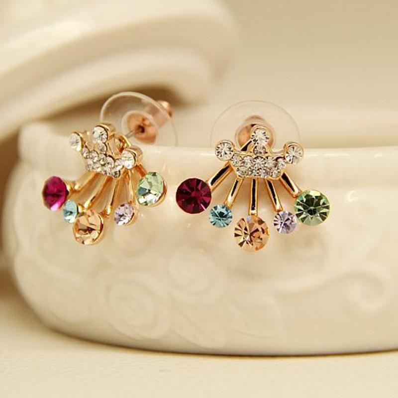 2024 Fashion Gold Cute Color Ful Bow Crystal  Earrings Elegant Crown Stars Crystal Earrings Bohemian Earrings Women's Jewely