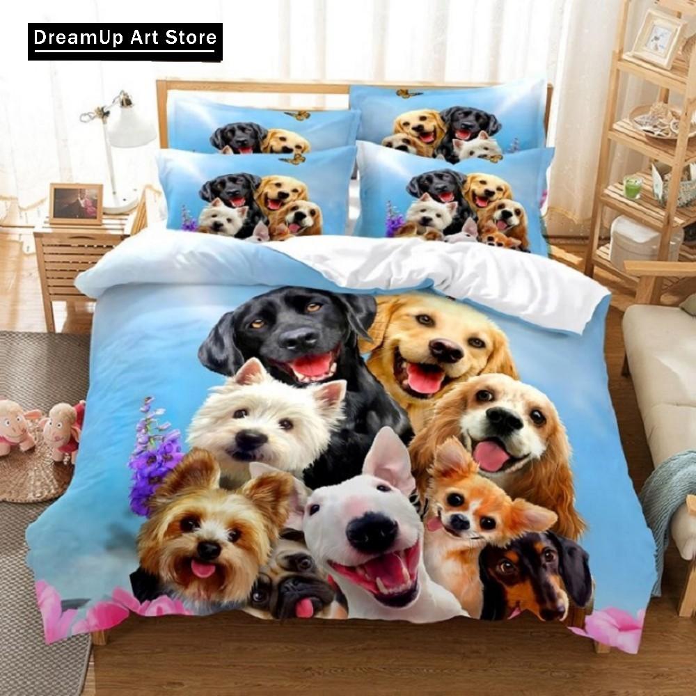 Cat And Dog Duvet Cover Set 3D Print Cute Animal Theme Bedding Set Bed Set Quilt Cover Pillowcase Twin Single Queen King Size