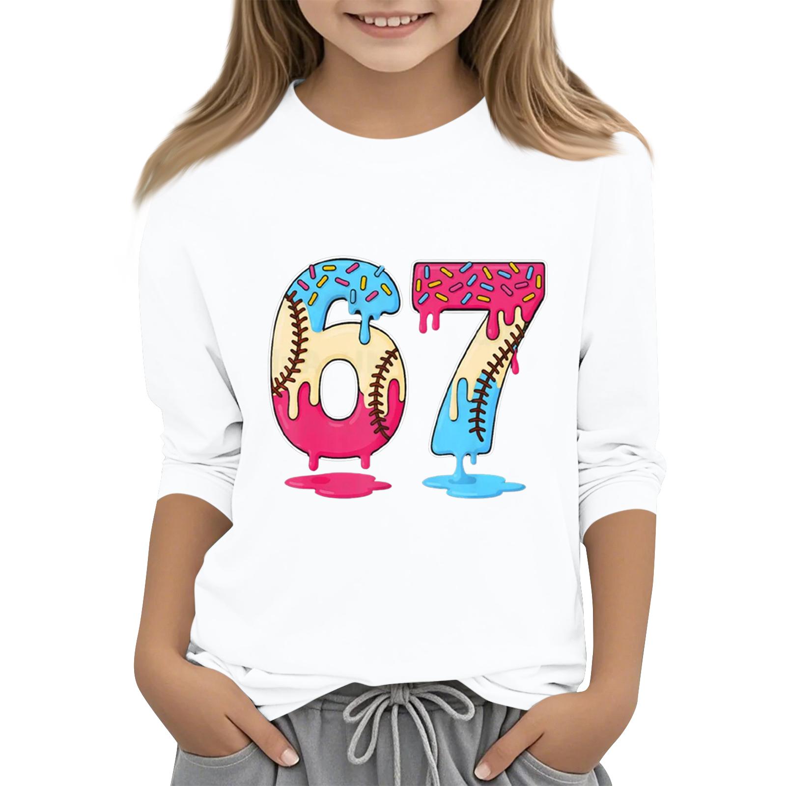 

Children s Fashion Three-Quarter Sleeve Round Neck Printed Casual T-Shirt Top 160 белый