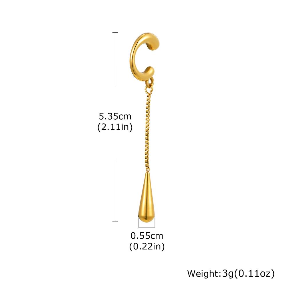 Fashion Long Tassel C-shaped Fake Piercing Ear Clip for Women Gold Plated Stainless Steel Ear Bone Clip On Earrings Ear Cuff
