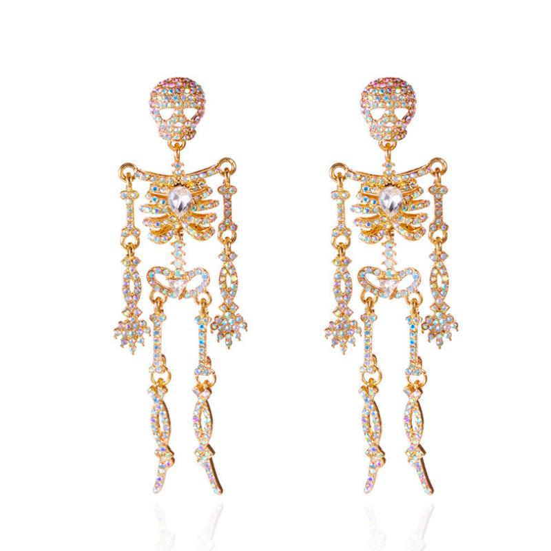 1 Pair Fully Bright Halloween Skull Earrings, Suitable for Daily Wear