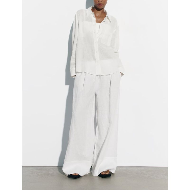 Spring New Pocket Linen Shirt 4786049 Linen Wide-Leg Pants 4786086 4786090