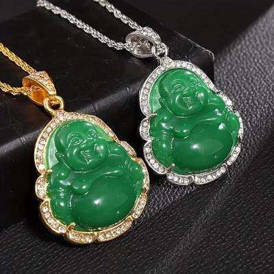Módní a nádherný náhrdelník s přívěskem Maitreya Buddha Třpytivý zirkon Talisman pro štěstí Muži Ženy Příslušenství k náhrdelníku s přívěskem