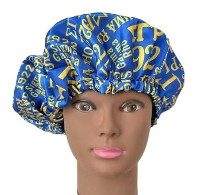 Sigma Gamma Rho Yellow Color Blue Greek Letter Campus Sorority Hair Stain Bonnets 1922 SGRho Letters Night Sleep Hat for Lady