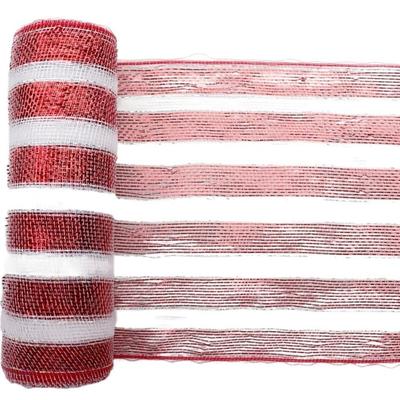 26cmx10 Yard DIY Red & White Candy Cane Decoration Handmade Christmas Wreath Tree Stripes Mesh Meterial Making Xmas Ornament