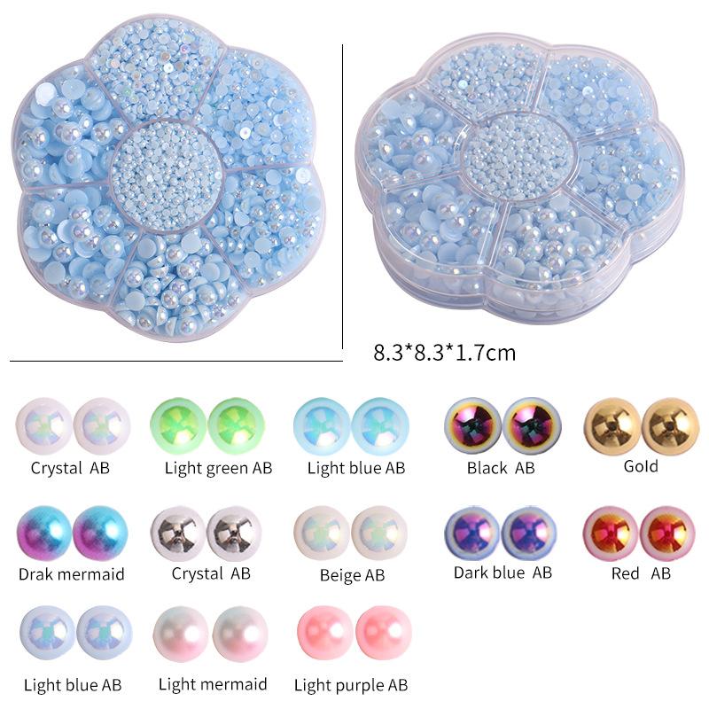 Nail Art Jewelry 7 Grid Plum Blossom Abs Semi-Round Flat Bottom Nail Art Pearl Nail Art Decoration Mixed