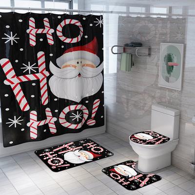 Christmas Santa Shower Curtain Bath Mat Toilet Cover Rugs Bathroom Set 1//3//4Pcs