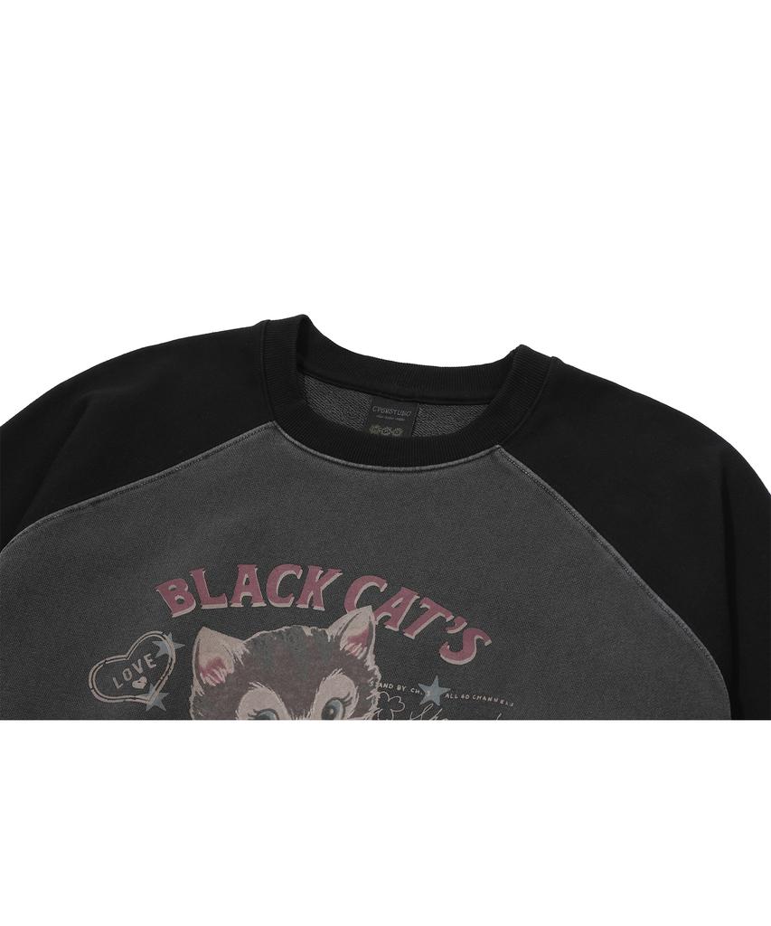 CPGN STUDIO Black Cat Raglan Pigment Sweatshirt Smoke Black