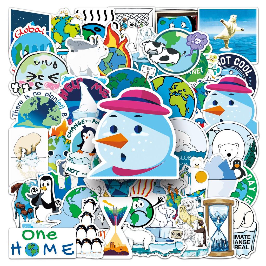 50 Global Warming Graffiti Stickers for Kids - Environmental Protection, Decoration, and Skateboard/Luggage Personalization
