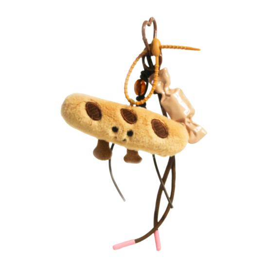 Cute Plush Keychain with Face Soft Fluffy Croissant Baguette Pendant Smiling Bread Bag Charm