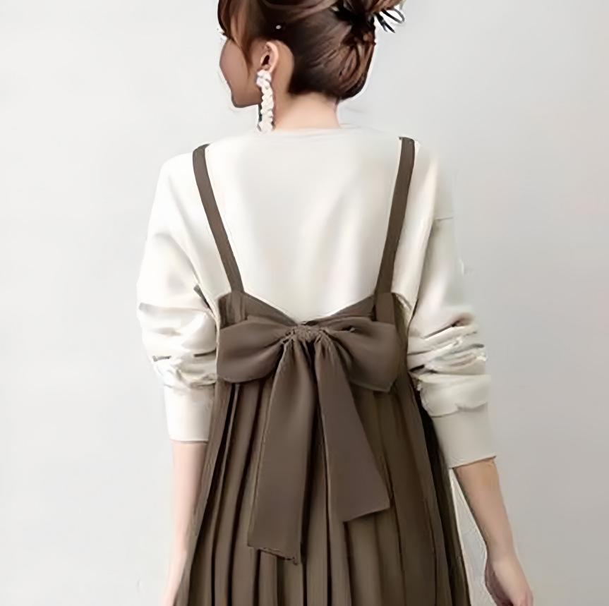 Spring/Summer 2026 Coffee High Waist Slimming A-line Dress with Front Tie – European & American Style Women's Clothing.