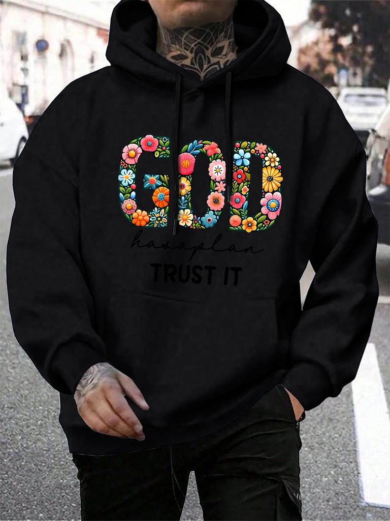 God Trust It Prints Hooded Man Fashion Casual Hoodies Simple Loose Sweatshirts Autumn Street Fleece Tracksuit