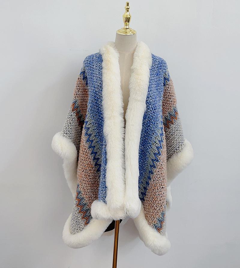 Rabbit Fur Shawl Women's Outerwear: New Autumn/Winter Fashion Cloak with Thickened Collar