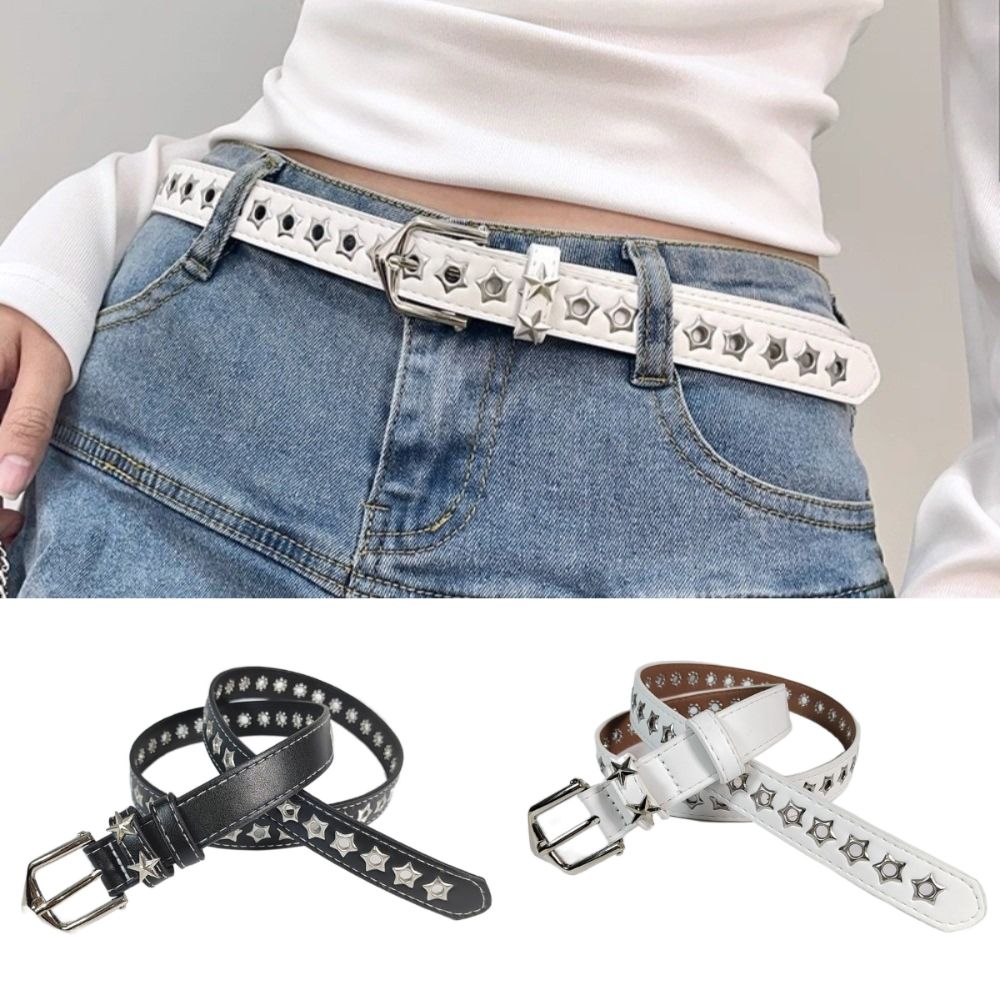 PU Leather Women's Jeans Belt Star Eyelets Girls Rivet Waistband Y2K Star Waist Belts  Hip Hop