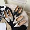 French Pointed Bow Inner Height Increase Single Shoes Women's 2025 New Spring Shallow Mouth Flats with Skirt Evening Shoes